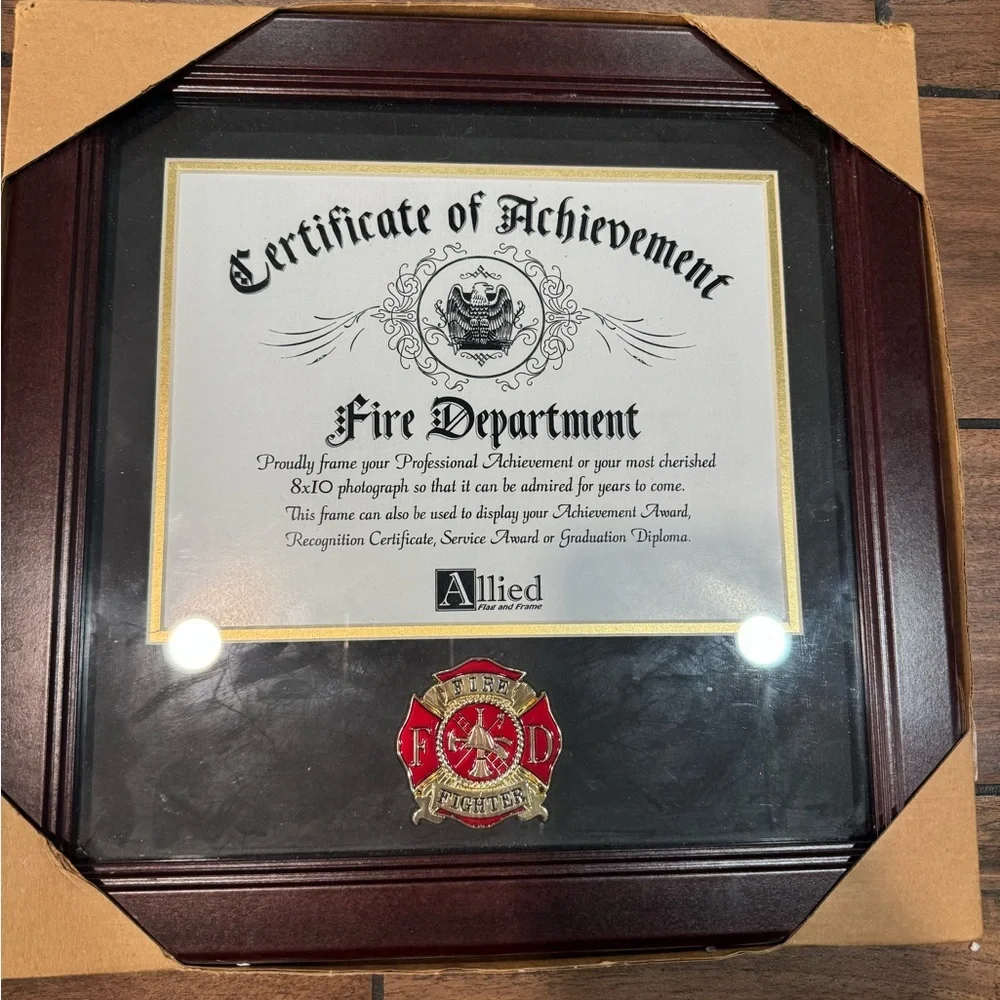 Fire Department Certificate of achievement frame mahogany 12x12